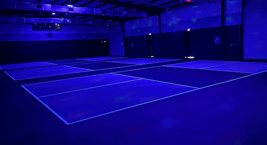 Glowing pickleball court at All Sports Arena